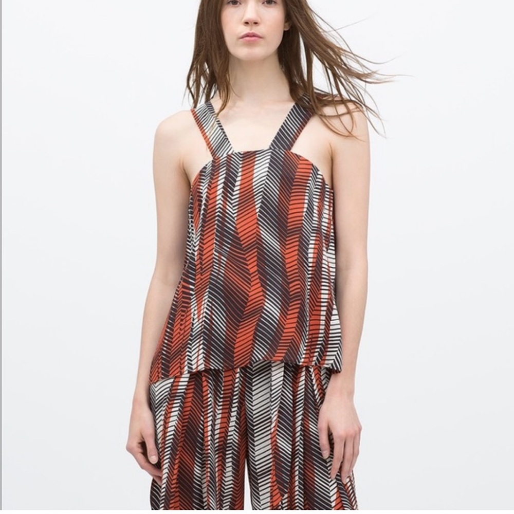 Zara Red and Black Striped Tank Top
